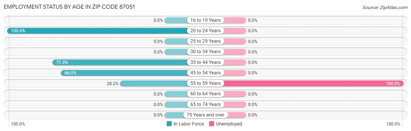 Employment Status by Age in Zip Code 87051
