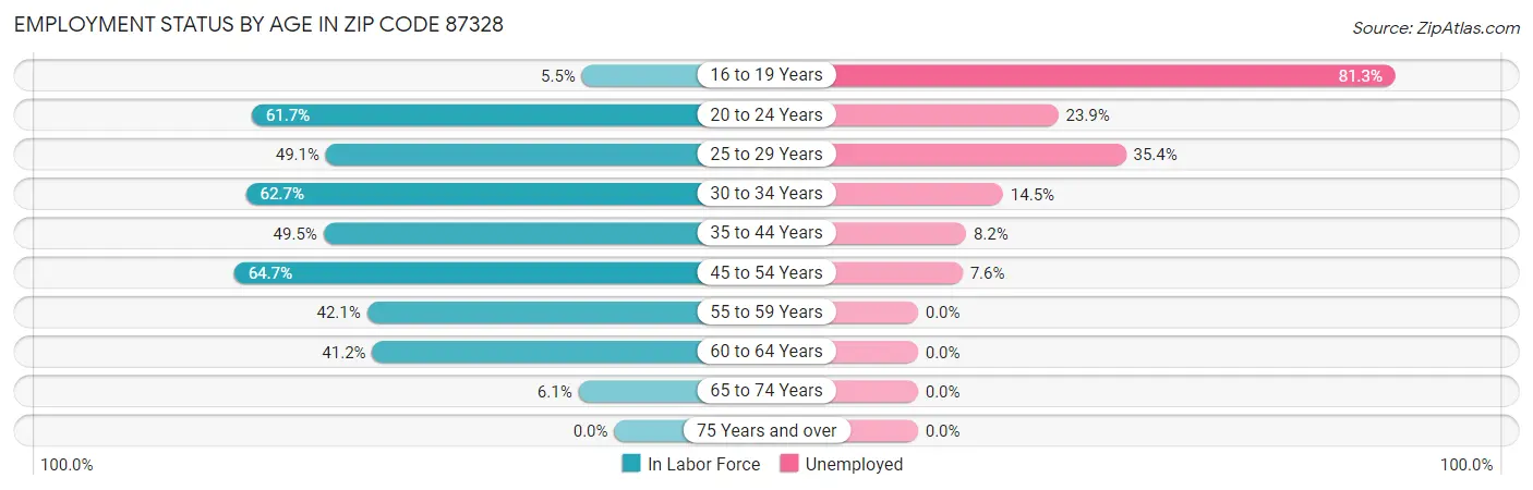 Employment Status by Age in Zip Code 87328
