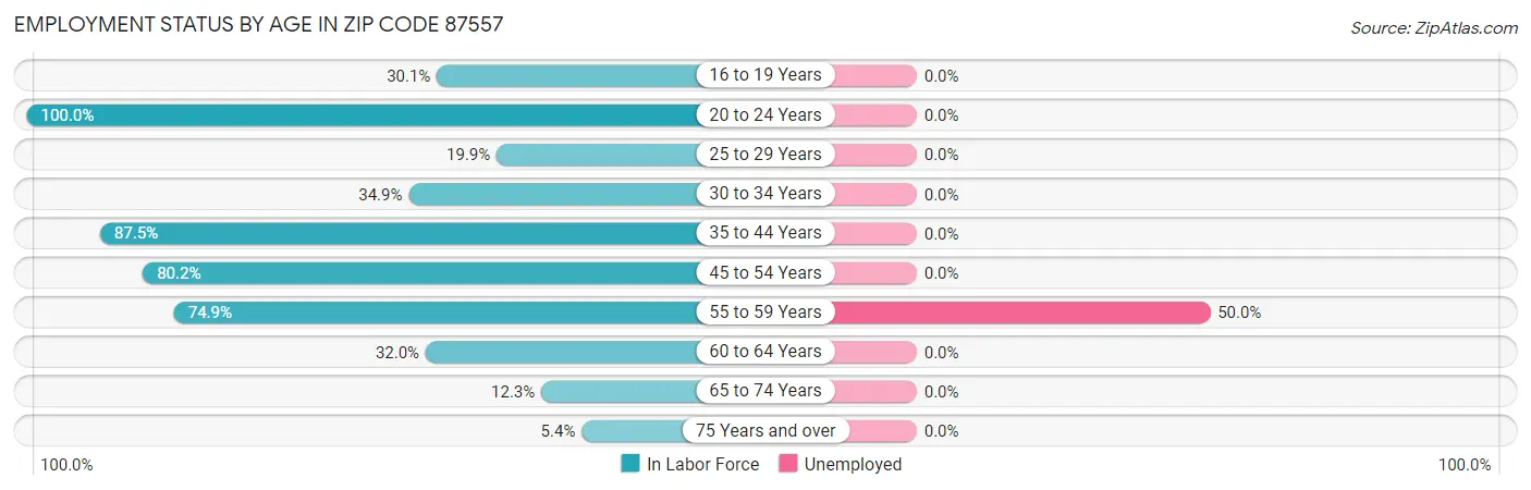 Employment Status by Age in Zip Code 87557