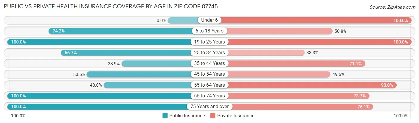 Public vs Private Health Insurance Coverage by Age in Zip Code 87745