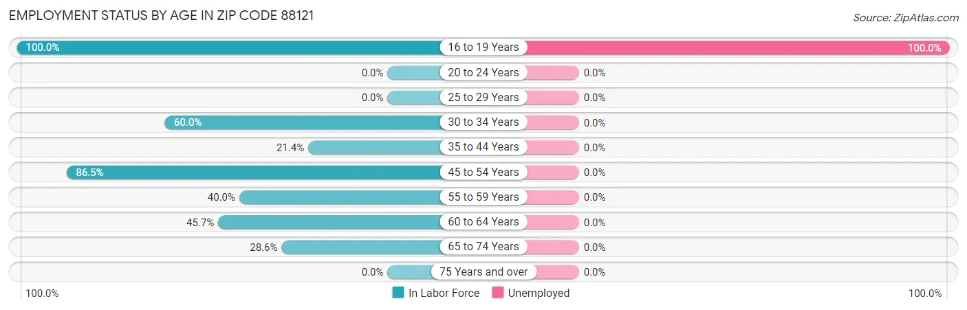 Employment Status by Age in Zip Code 88121