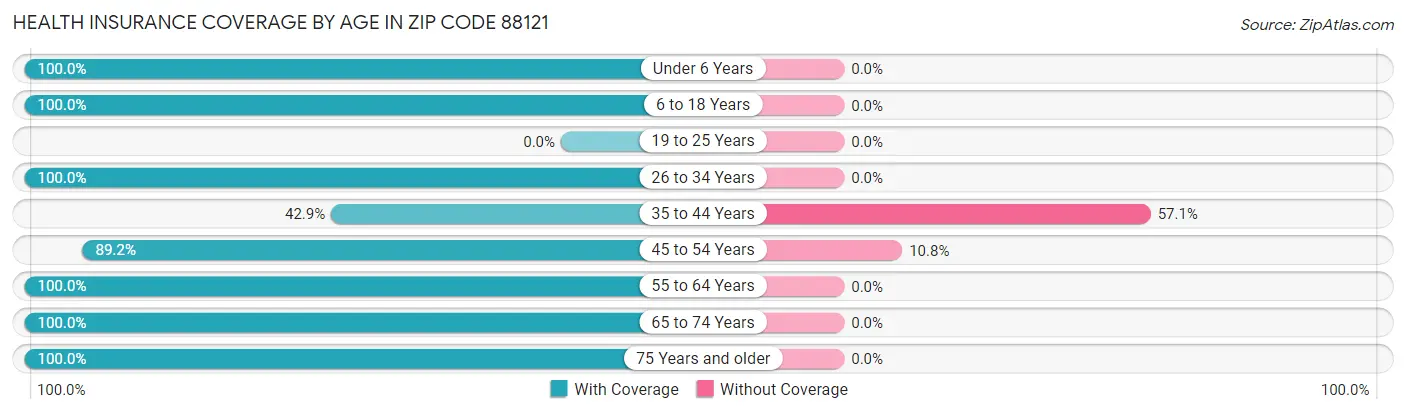 Health Insurance Coverage by Age in Zip Code 88121