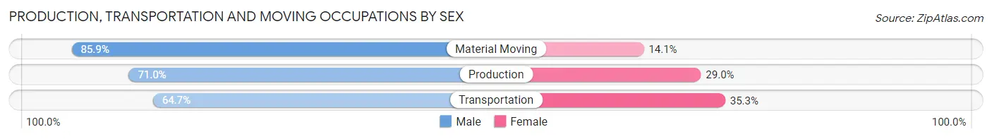 Production, Transportation and Moving Occupations by Sex in Zip Code 90005