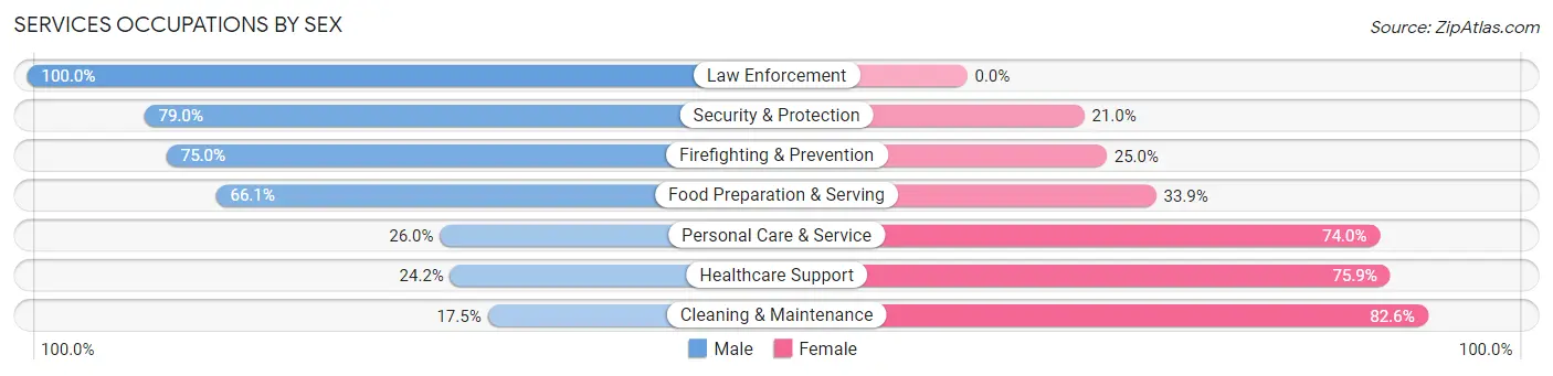 Services Occupations by Sex in Zip Code 90029