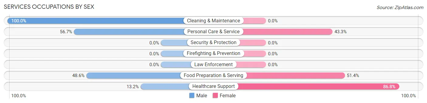 Services Occupations by Sex in Zip Code 90077