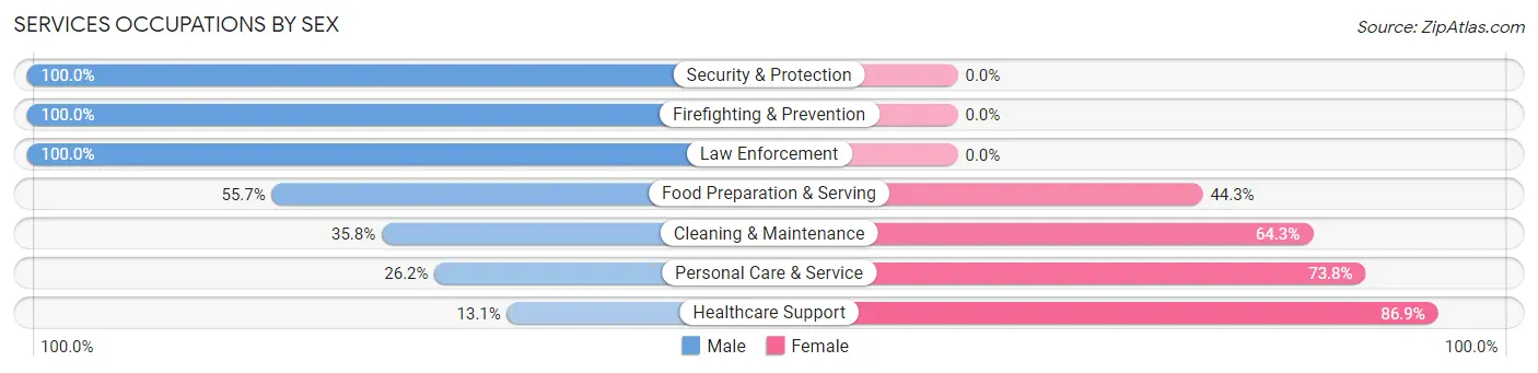 Services Occupations by Sex in Zip Code 91316