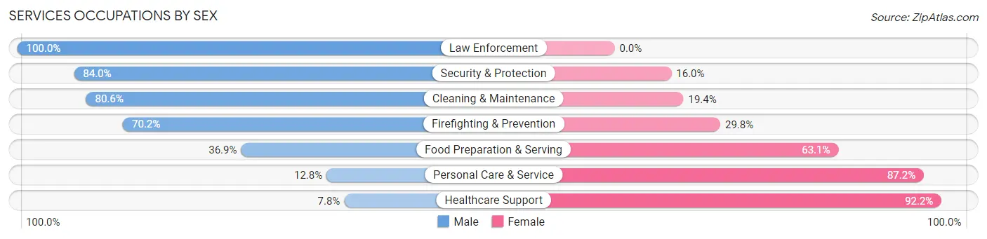 Services Occupations by Sex in Zip Code 91390