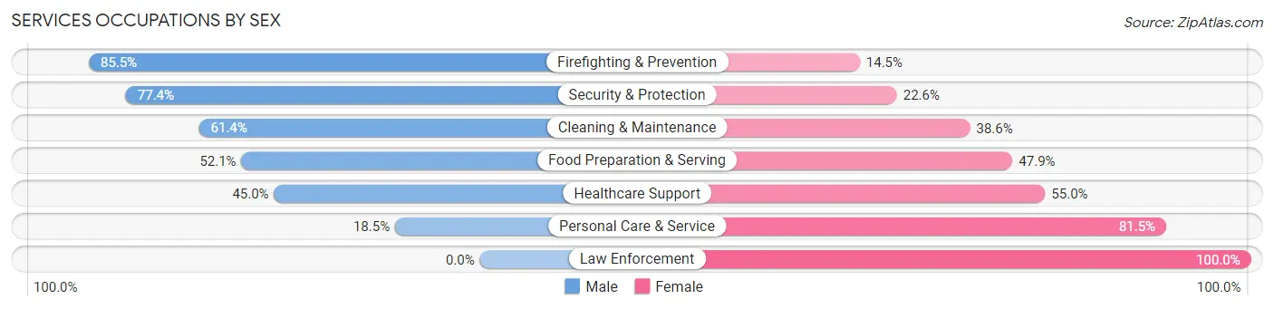 Services Occupations by Sex in Zip Code 93103