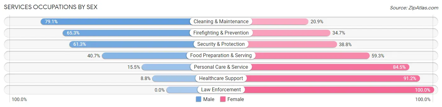 Services Occupations by Sex in Zip Code 93703