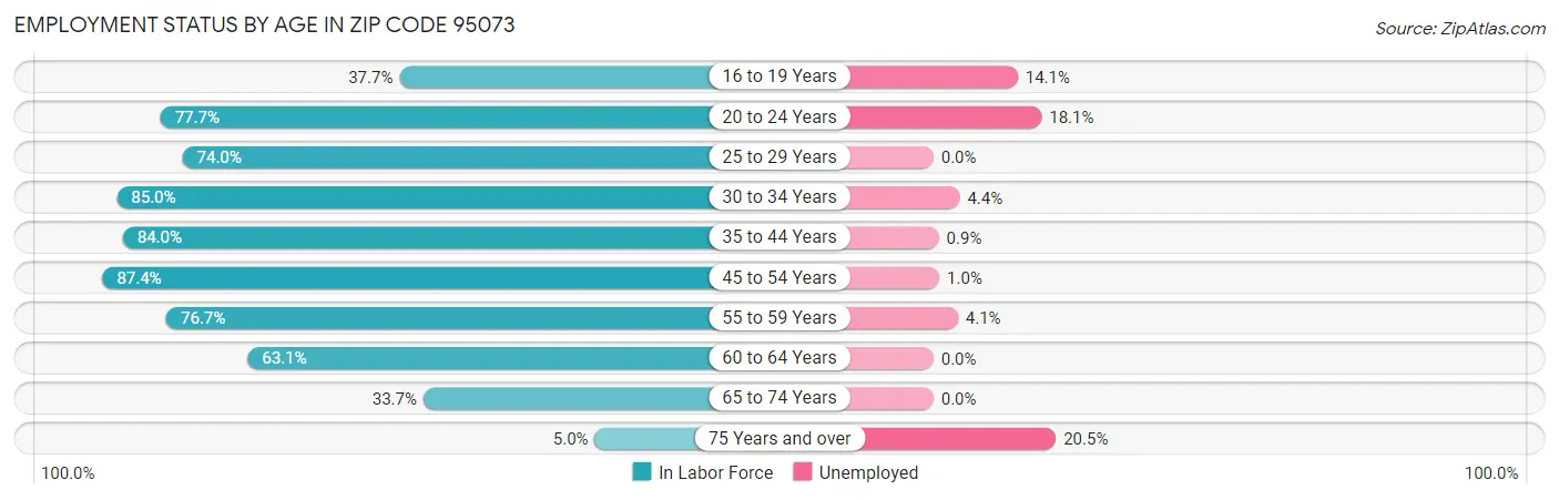 Employment Status by Age in Zip Code 95073