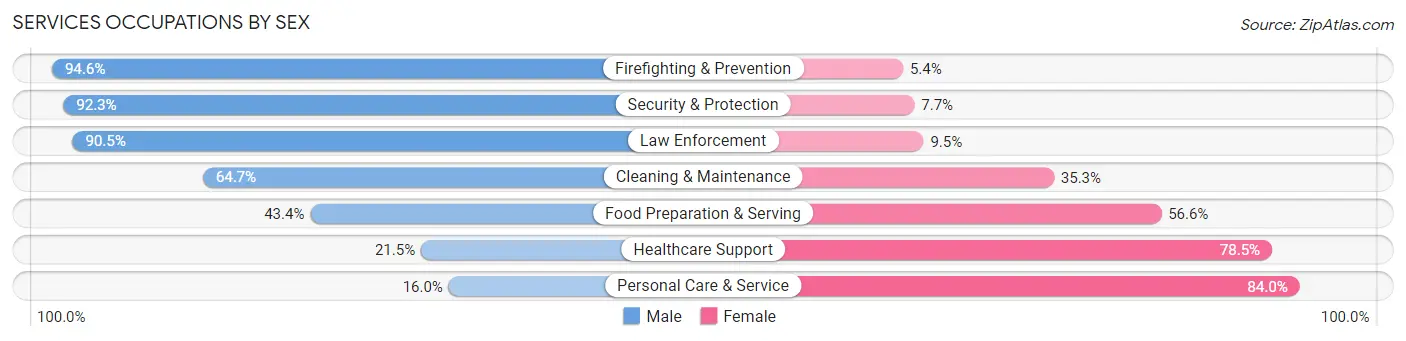 Services Occupations by Sex in Zip Code 95076