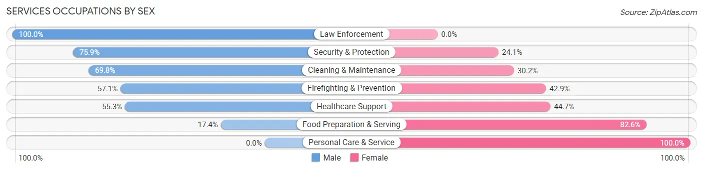 Services Occupations by Sex in Zip Code 95304