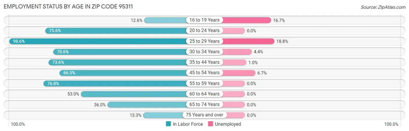Employment Status by Age in Zip Code 95311