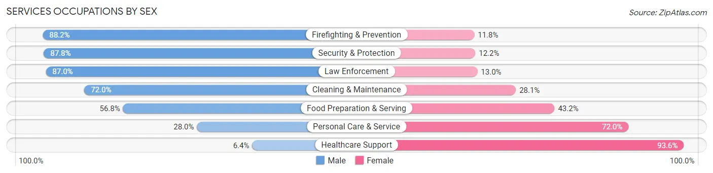 Services Occupations by Sex in Zip Code 95341