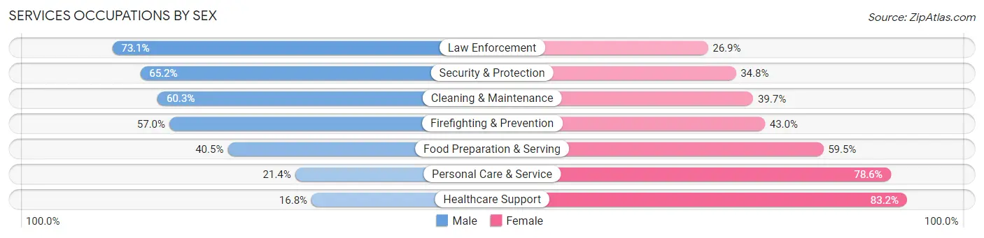 Services Occupations by Sex in Zip Code 95376