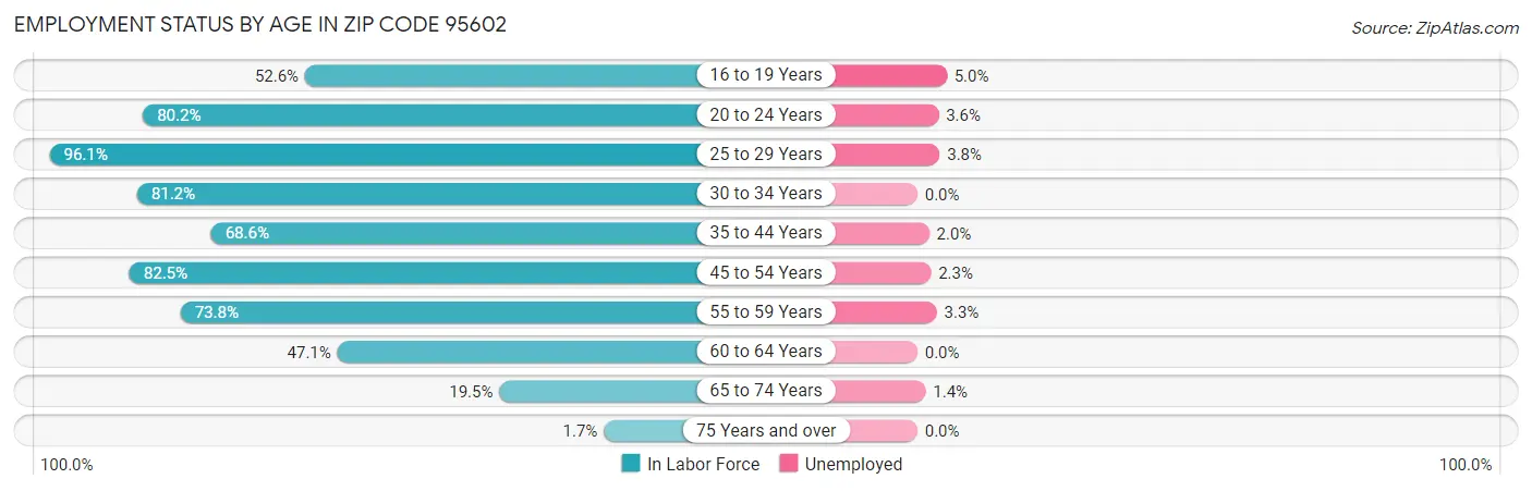Employment Status by Age in Zip Code 95602
