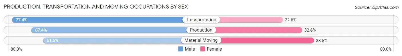 Production, Transportation and Moving Occupations by Sex in Zip Code 95824