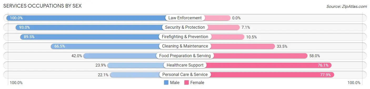 Services Occupations by Sex in Zip Code 95828
