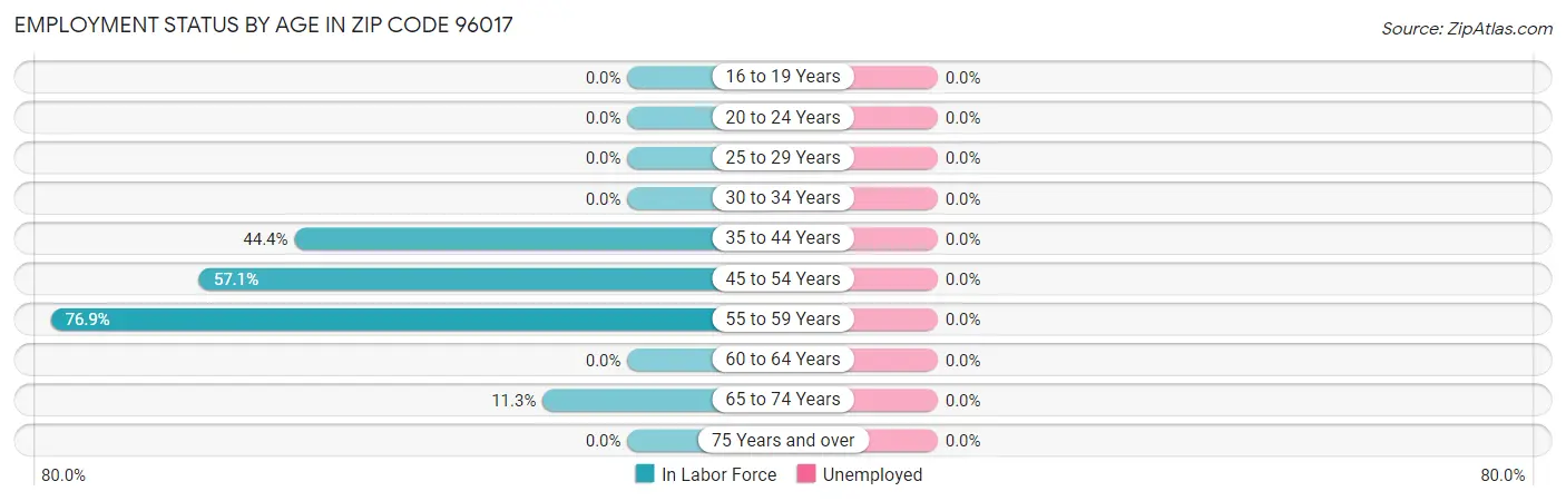Employment Status by Age in Zip Code 96017