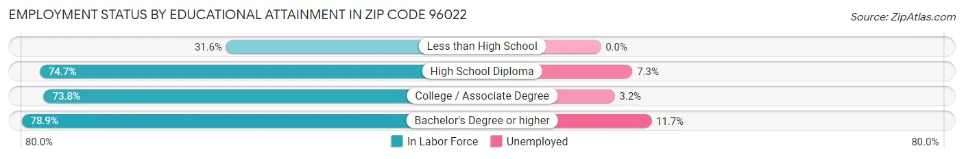 Employment Status by Educational Attainment in Zip Code 96022