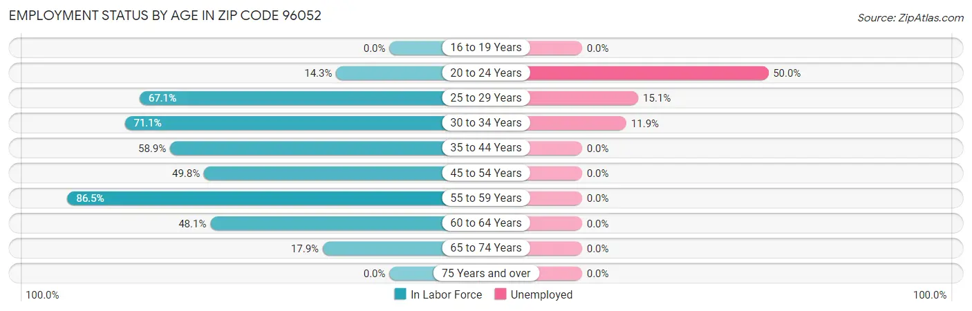 Employment Status by Age in Zip Code 96052