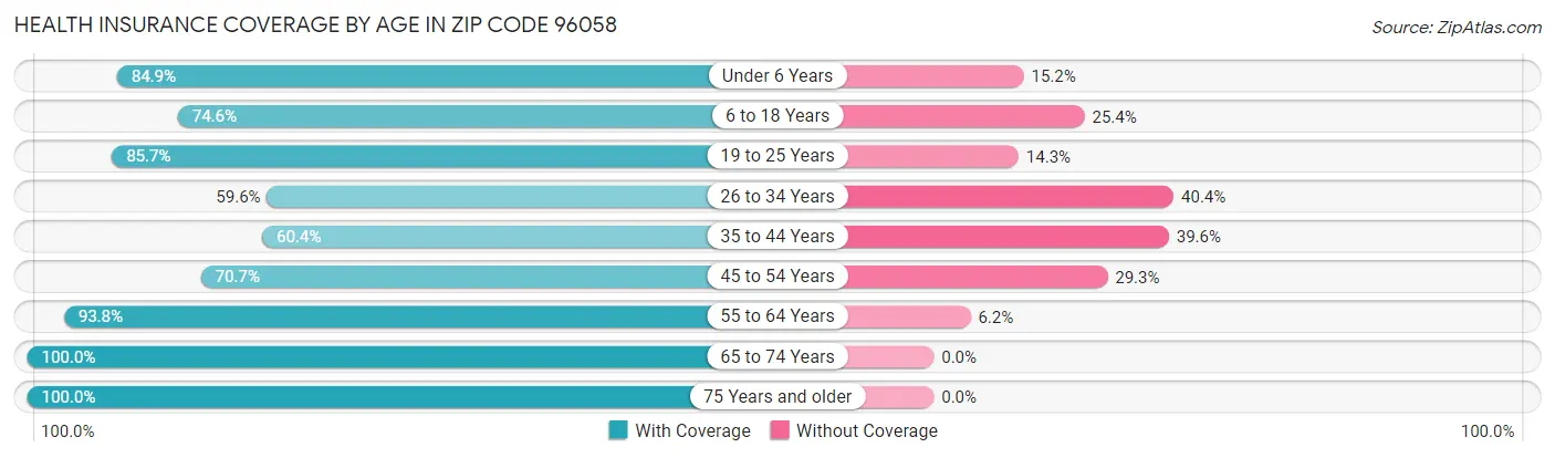 Health Insurance Coverage by Age in Zip Code 96058