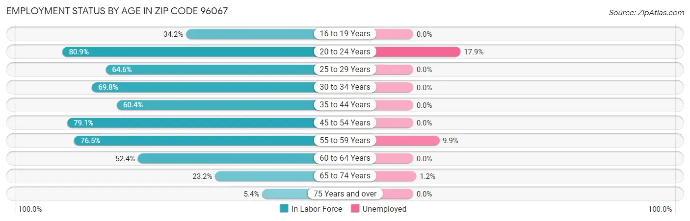 Employment Status by Age in Zip Code 96067