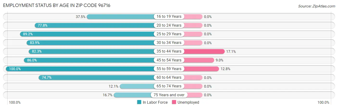 Employment Status by Age in Zip Code 96716