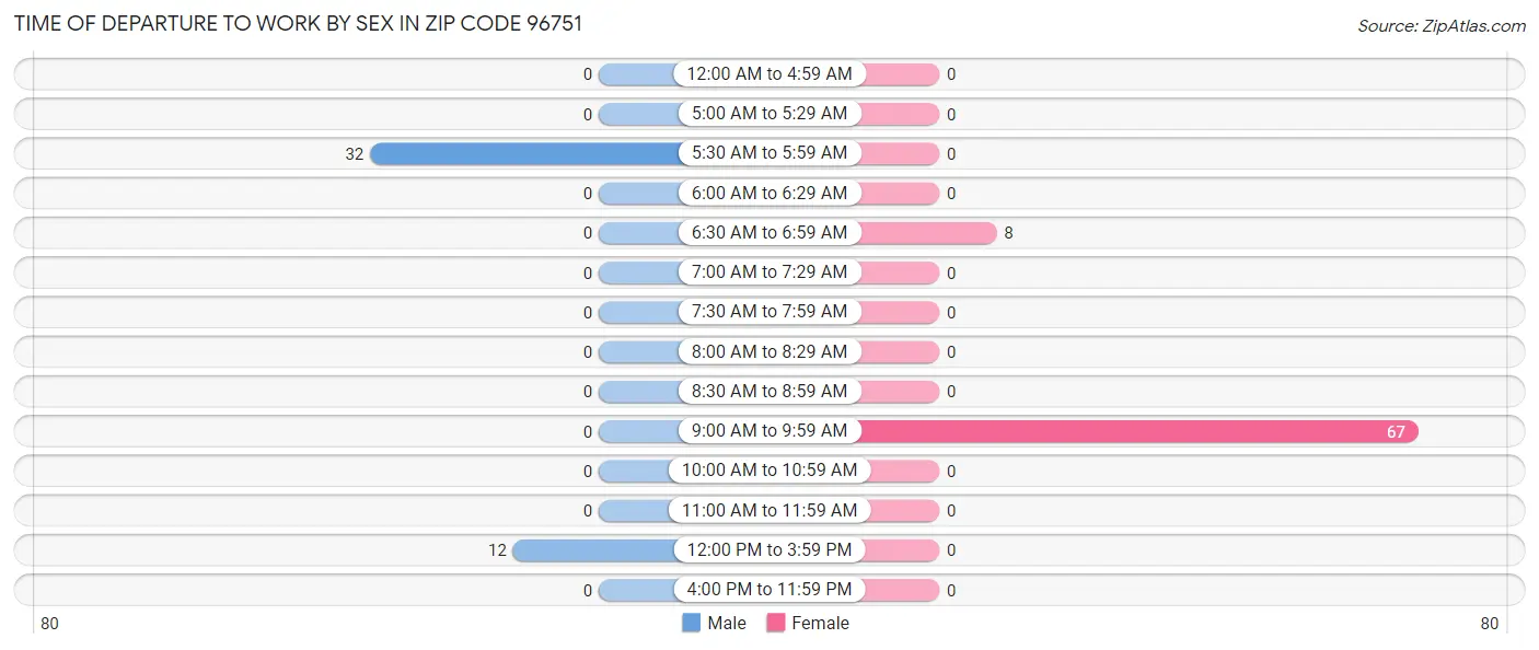 Time of Departure to Work by Sex in Zip Code 96751