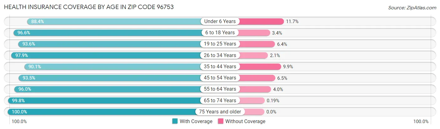 Health Insurance Coverage by Age in Zip Code 96753