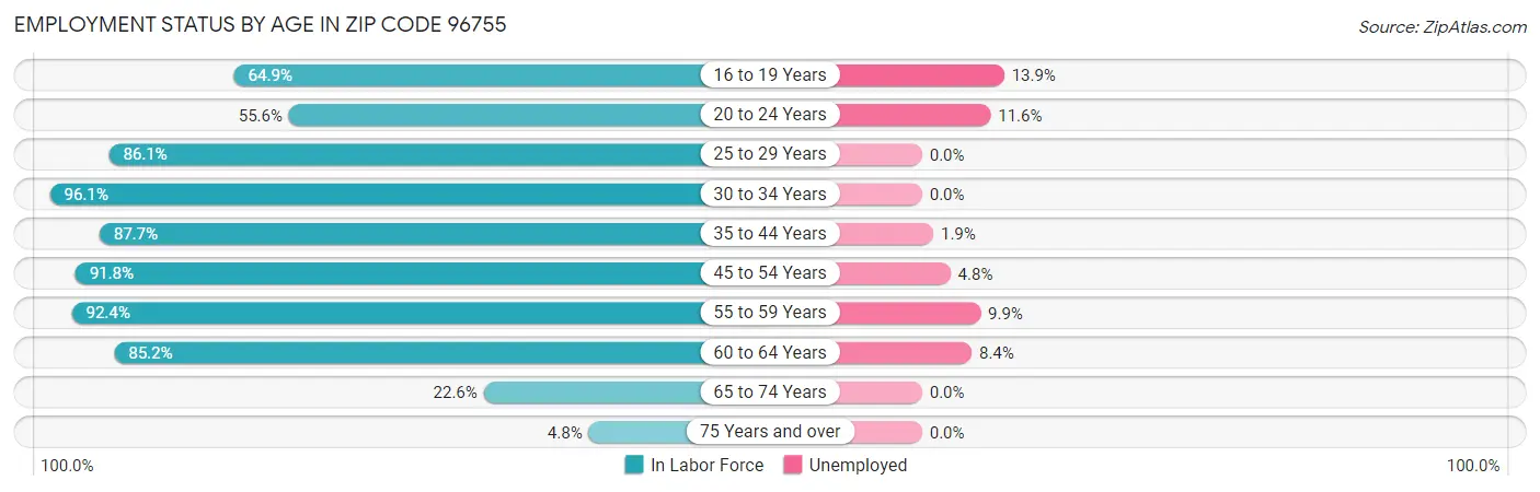 Employment Status by Age in Zip Code 96755