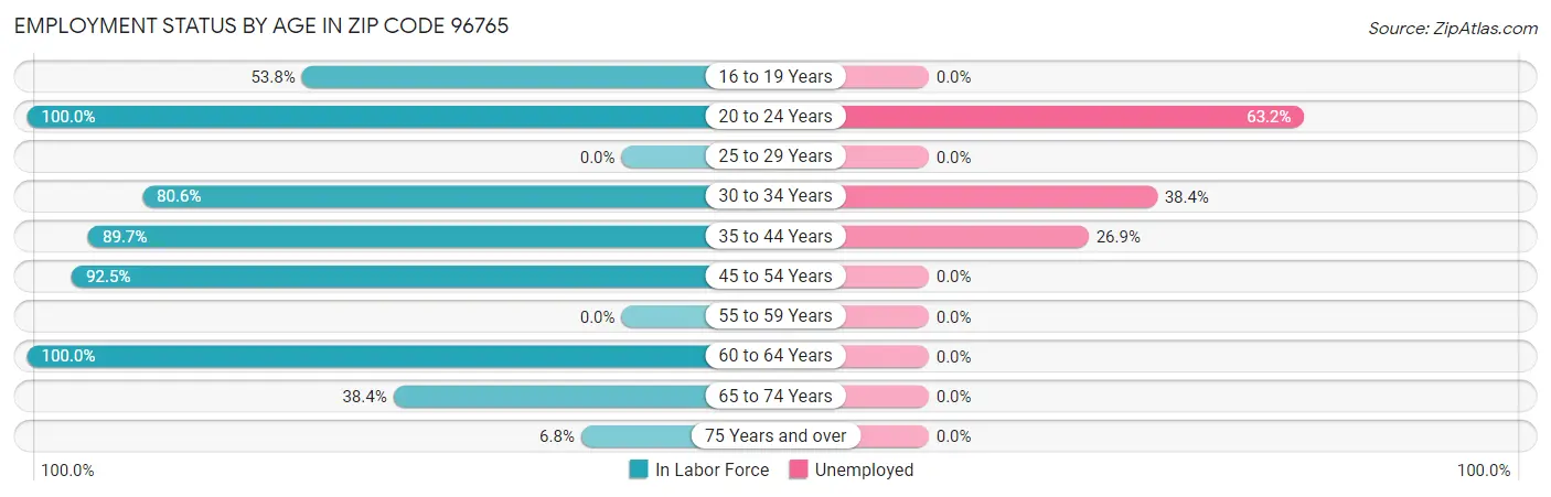 Employment Status by Age in Zip Code 96765