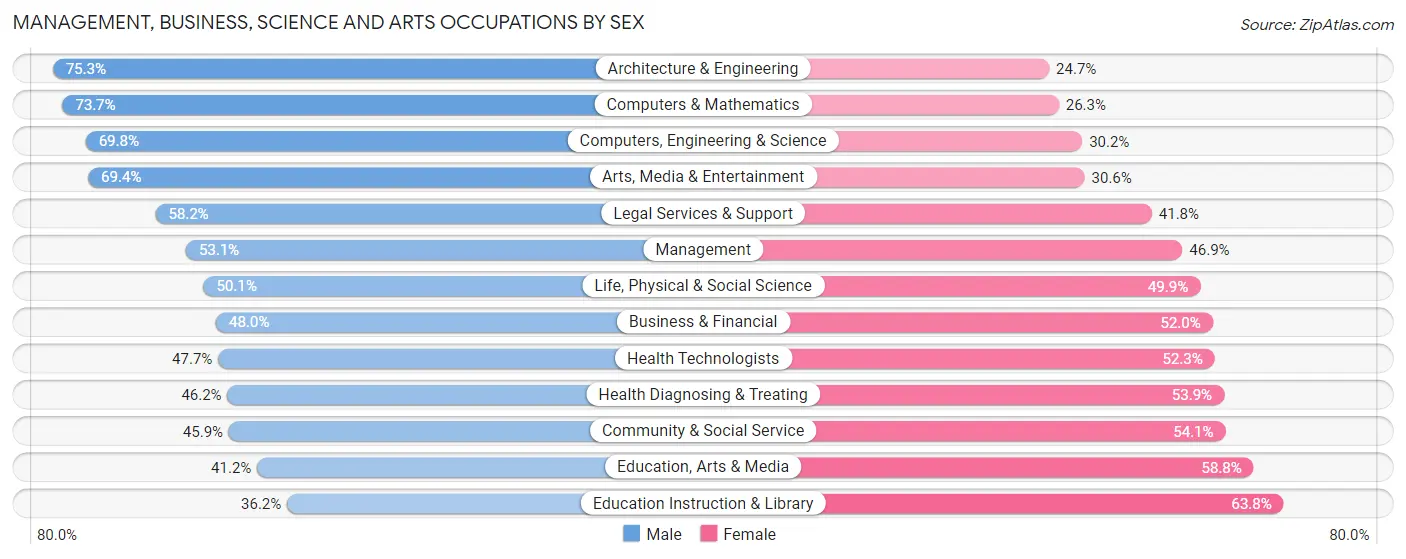 Management, Business, Science and Arts Occupations by Sex in Zip Code 96822