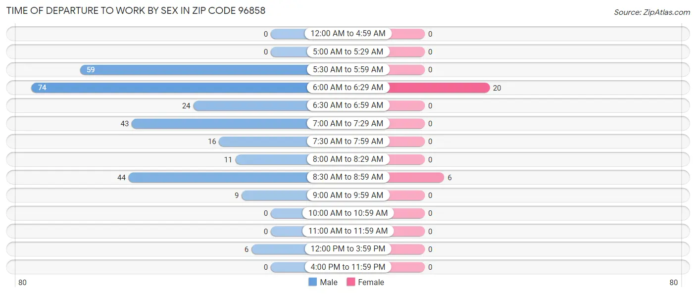 Time of Departure to Work by Sex in Zip Code 96858