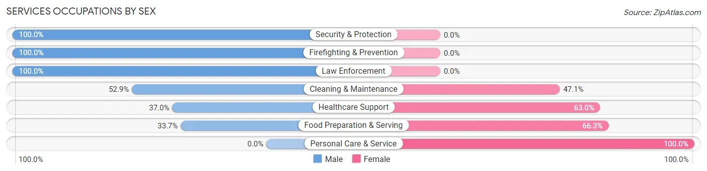 Services Occupations by Sex in Zip Code 97883