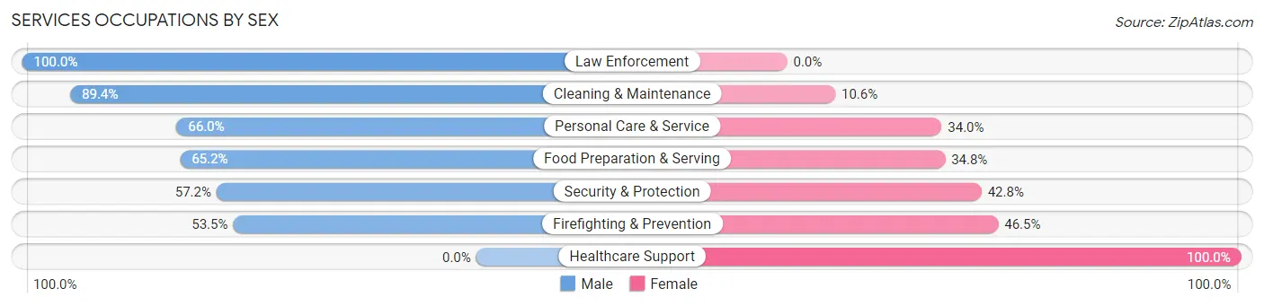 Services Occupations by Sex in Zip Code 98101