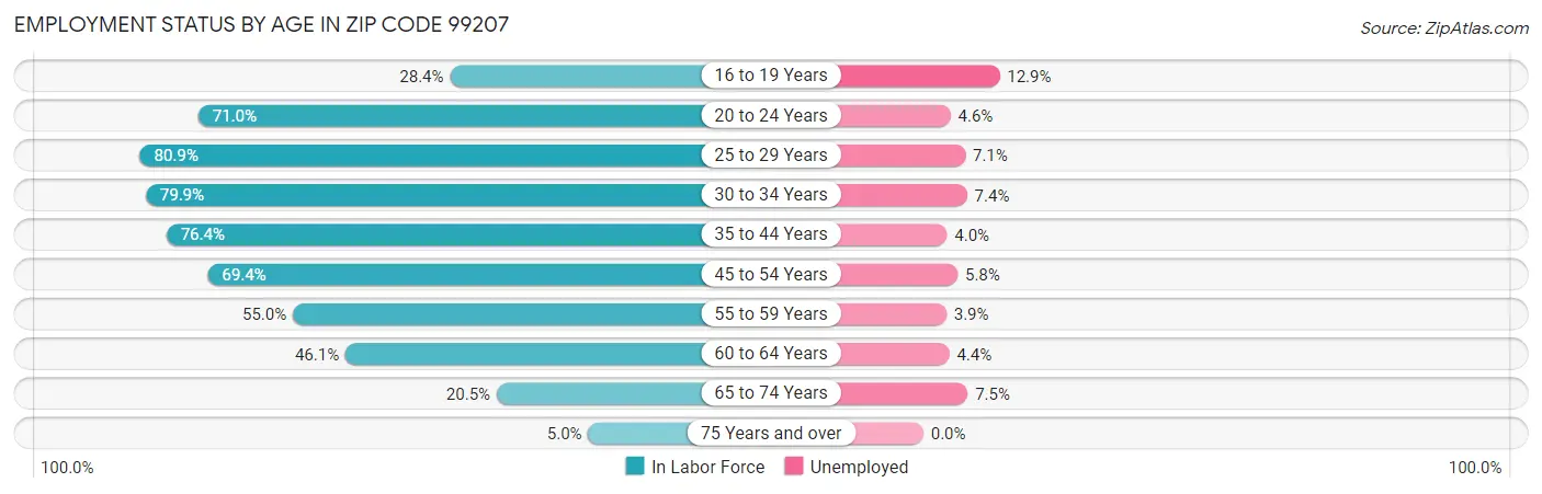 Employment Status by Age in Zip Code 99207