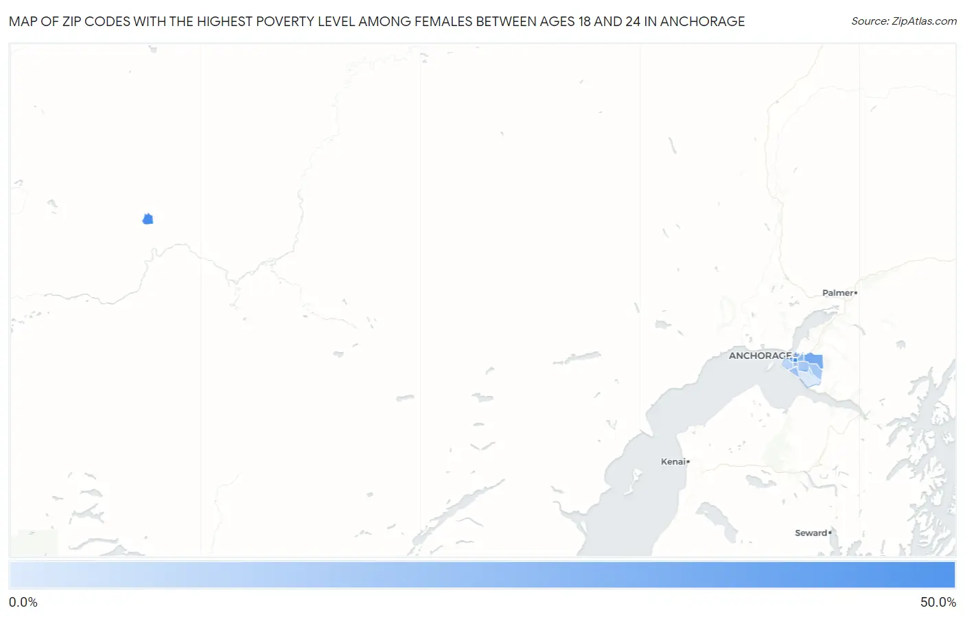 Zip Codes with the Highest Poverty Level Among Females Between Ages 18 and 24 in Anchorage Map