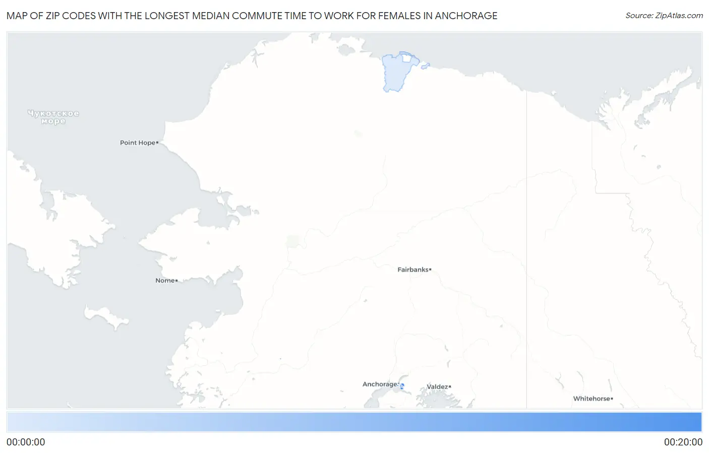 Zip Codes with the Longest Median Commute Time to Work for Females in Anchorage Map