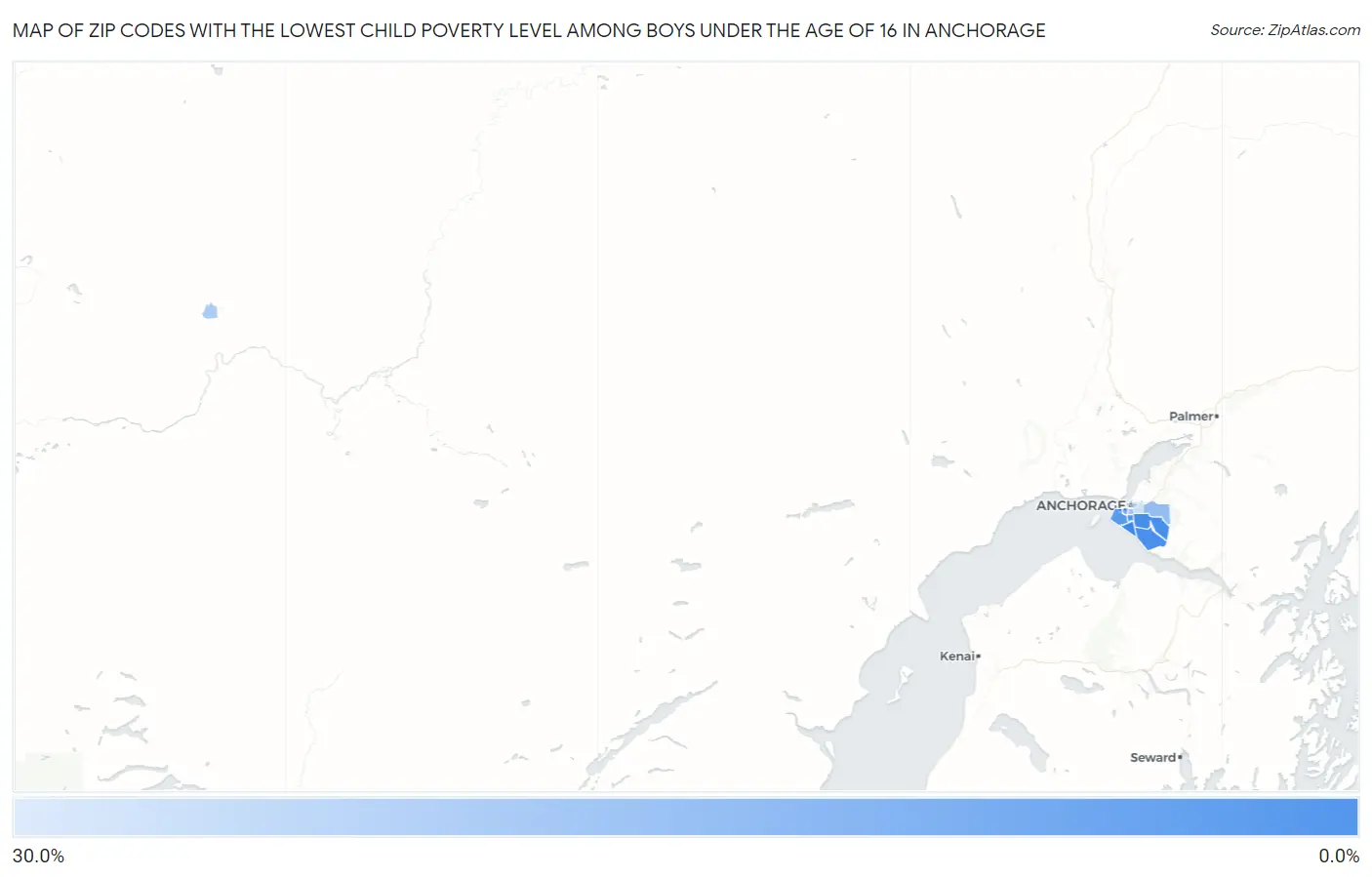 Zip Codes with the Lowest Child Poverty Level Among Boys Under the Age of 16 in Anchorage Map