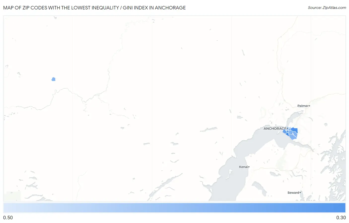 Zip Codes with the Lowest Inequality / Gini Index in Anchorage Map