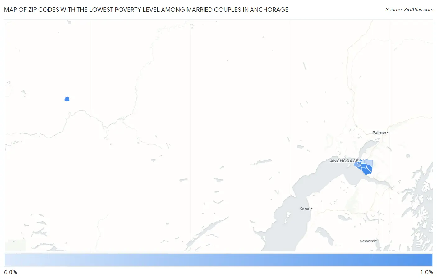 Zip Codes with the Lowest Poverty Level Among Married Couples in Anchorage Map