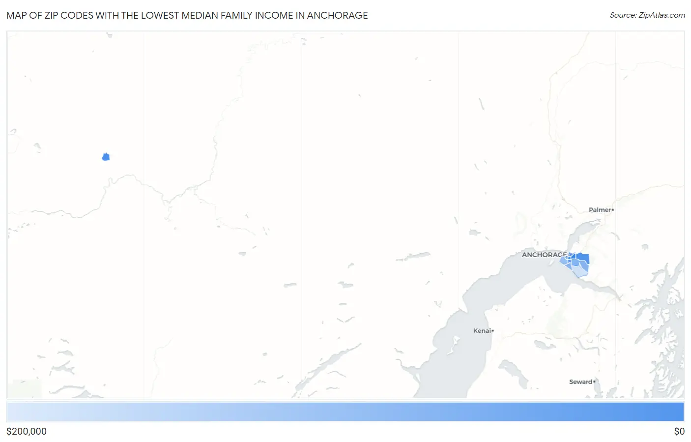 Zip Codes with the Lowest Median Family Income in Anchorage Map