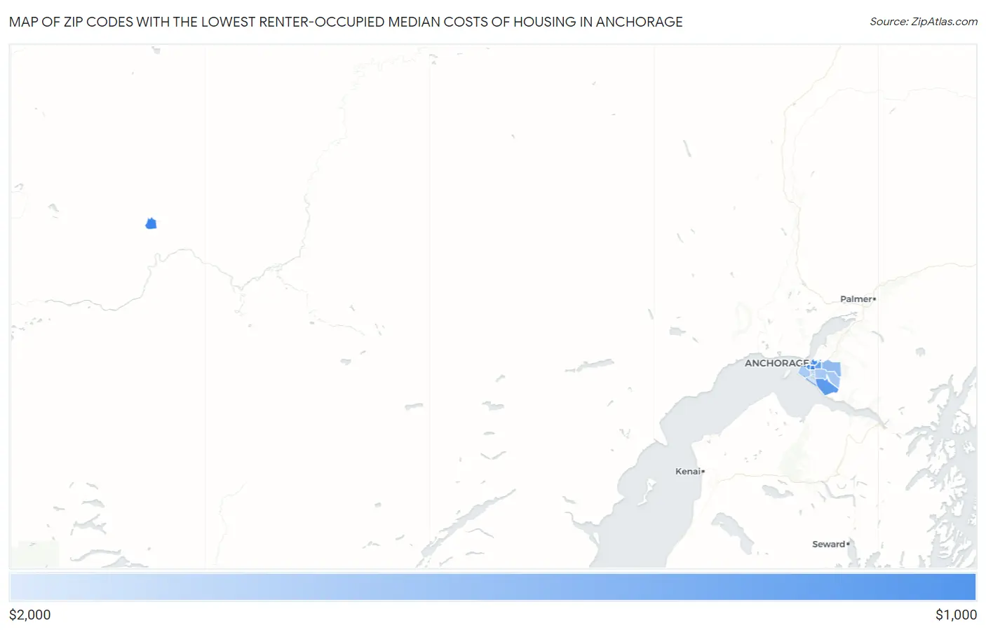 Zip Codes with the Lowest Renter-Occupied Median Costs of Housing in Anchorage Map