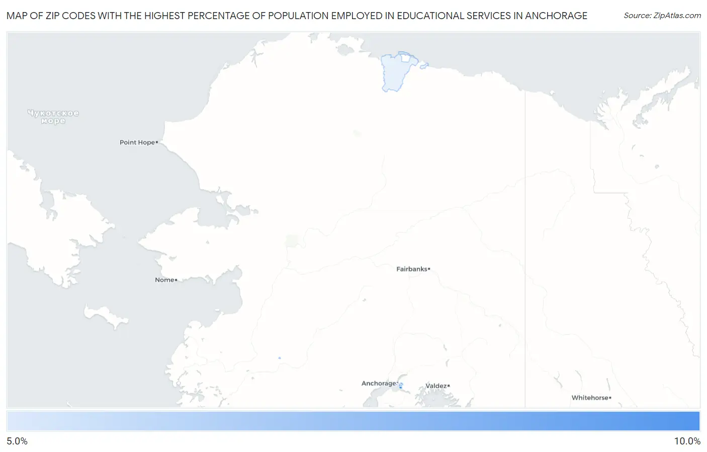 Zip Codes with the Highest Percentage of Population Employed in Educational Services in Anchorage Map