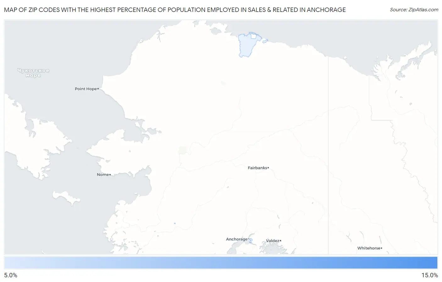 Zip Codes with the Highest Percentage of Population Employed in Sales & Related in Anchorage Map
