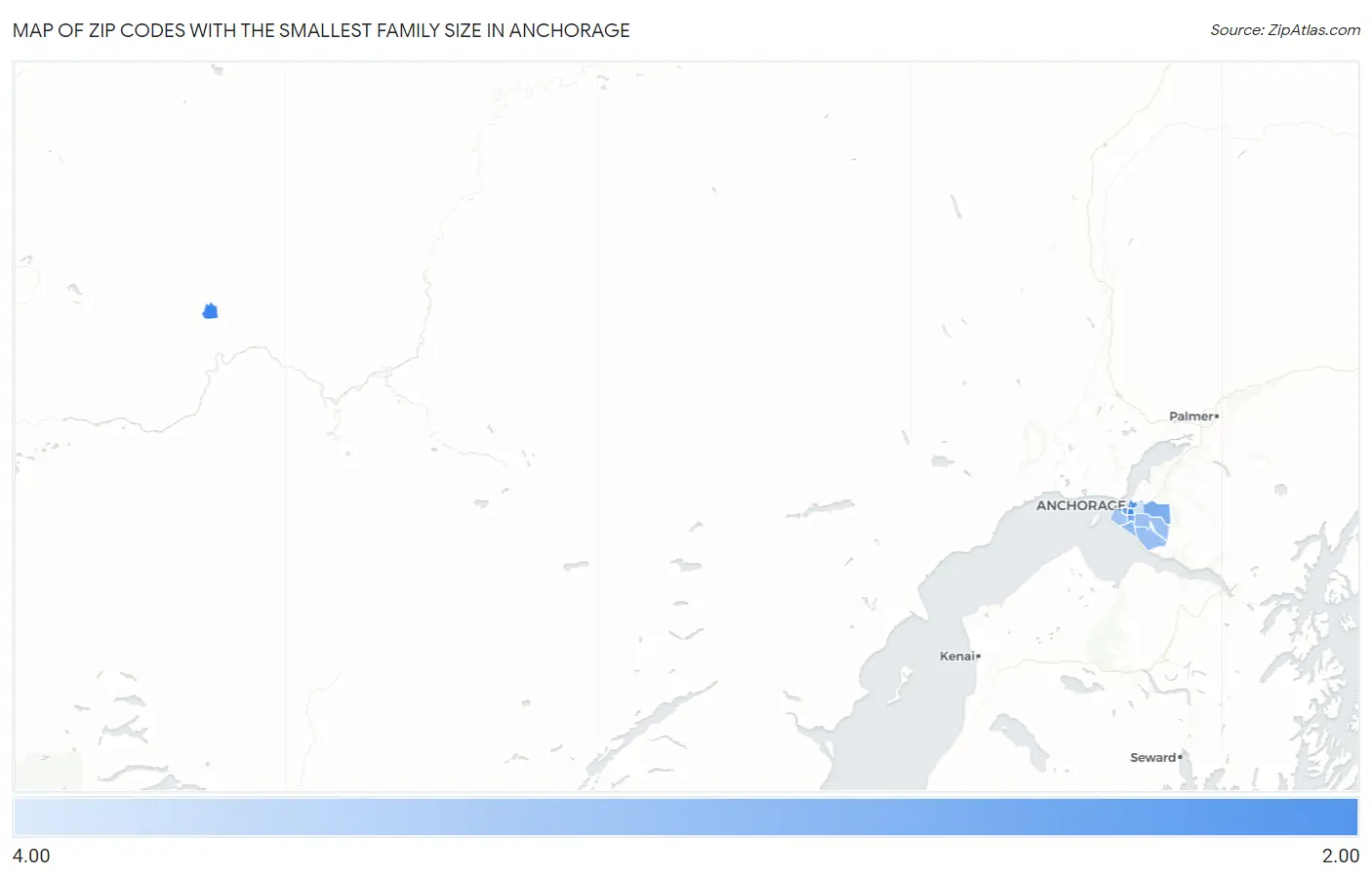 Zip Codes with the Smallest Family Size in Anchorage Map
