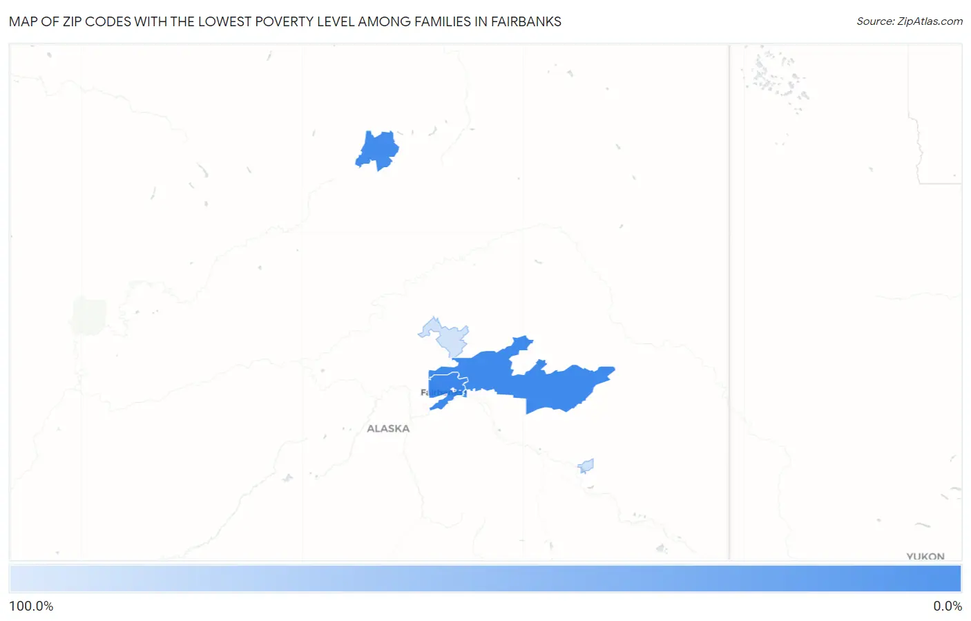 Zip Codes with the Lowest Poverty Level Among Families in Fairbanks Map