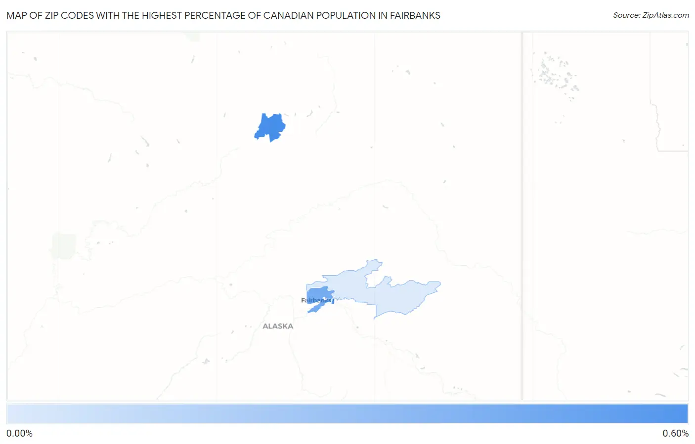 Zip Codes with the Highest Percentage of Canadian Population in Fairbanks Map