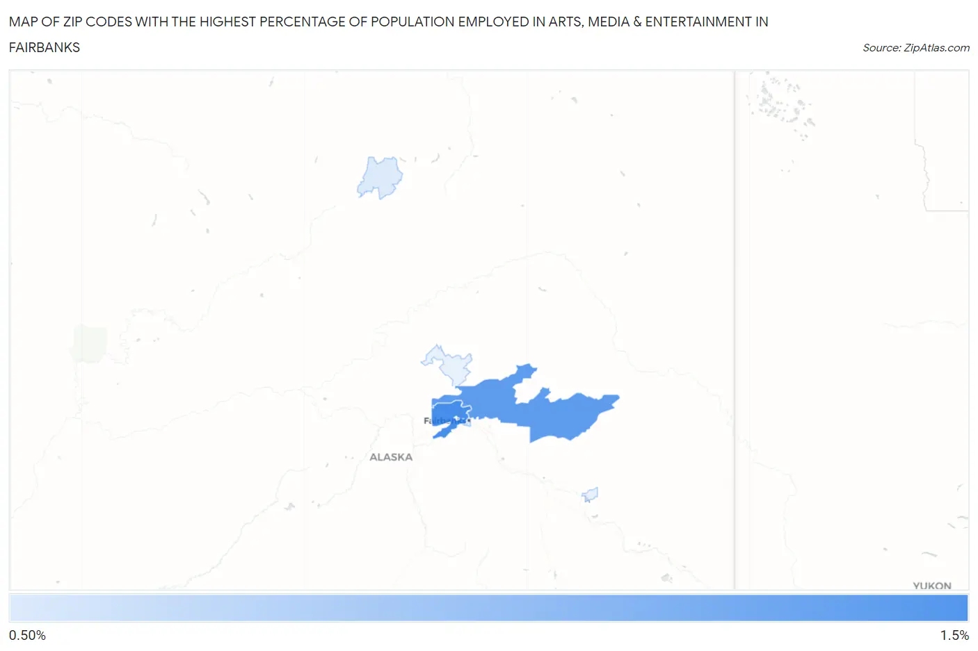 Zip Codes with the Highest Percentage of Population Employed in Arts, Media & Entertainment in Fairbanks Map